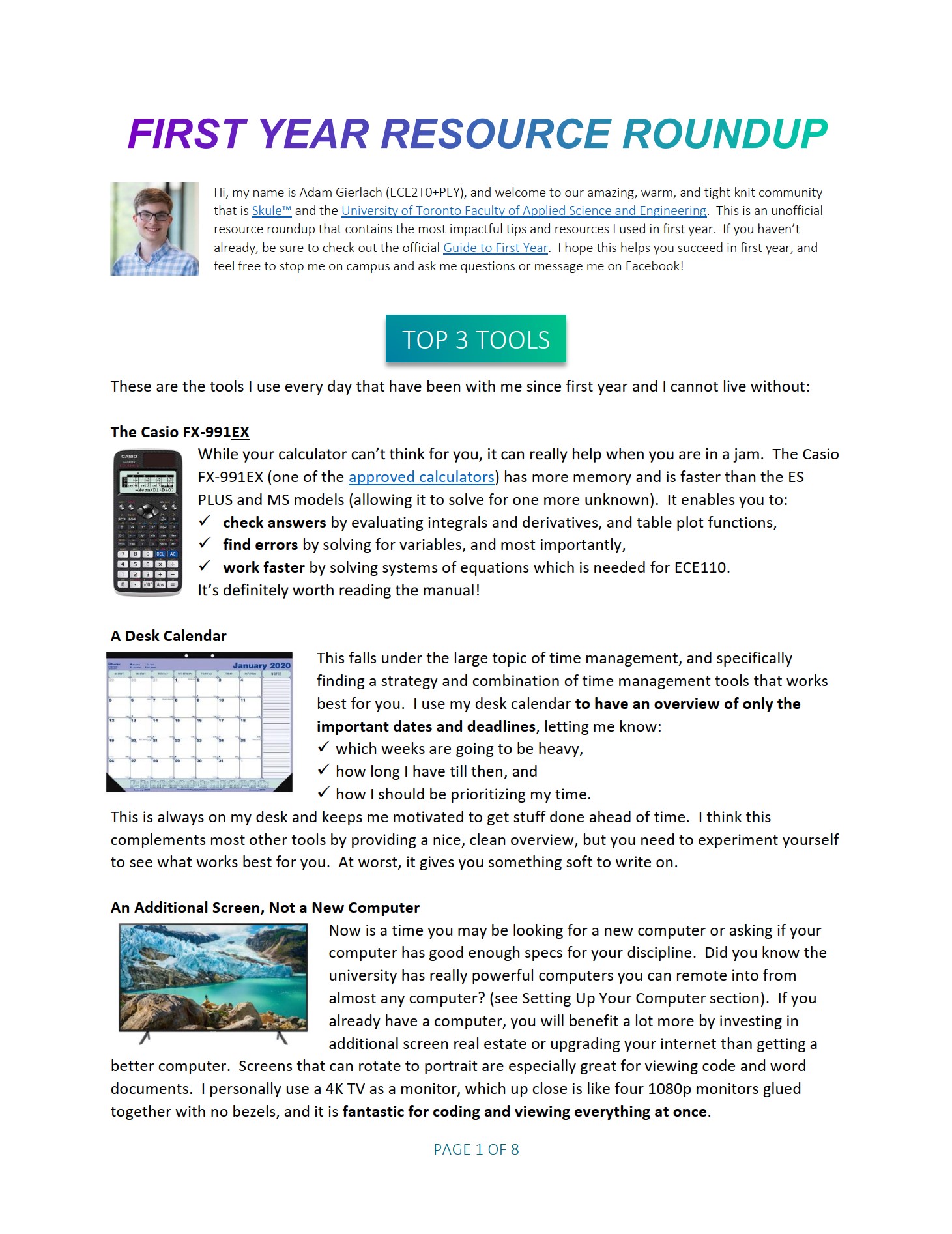 First page of First Year Resource Roundup, PDF document